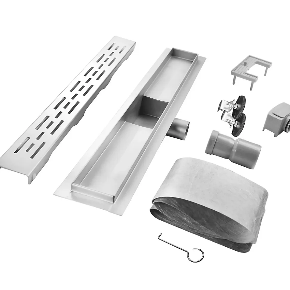 Caniveau de douche L.60 cm JAZY design linéaire, inox, anti-odeurs, drainage élevé - SANIVERRE