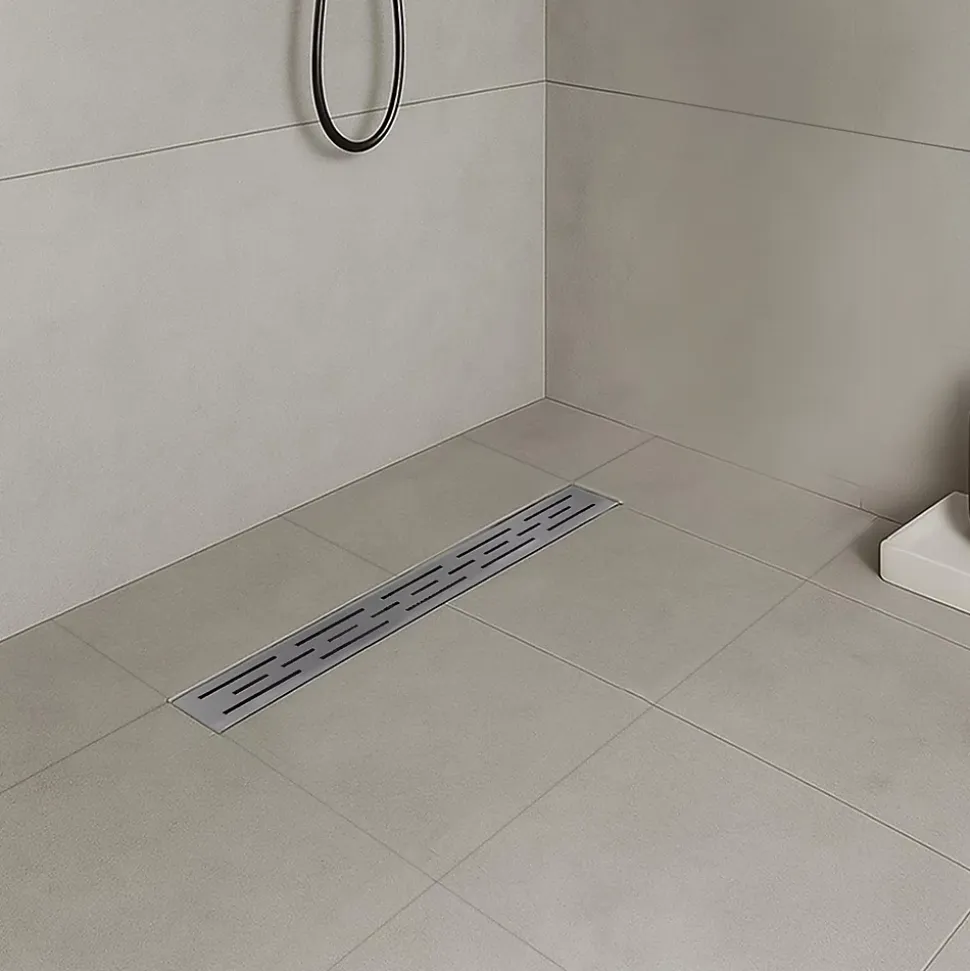 Caniveau de douche L.60 cm JAZY design linéaire, inox, anti-odeurs, drainage élevé - SANIVERRE