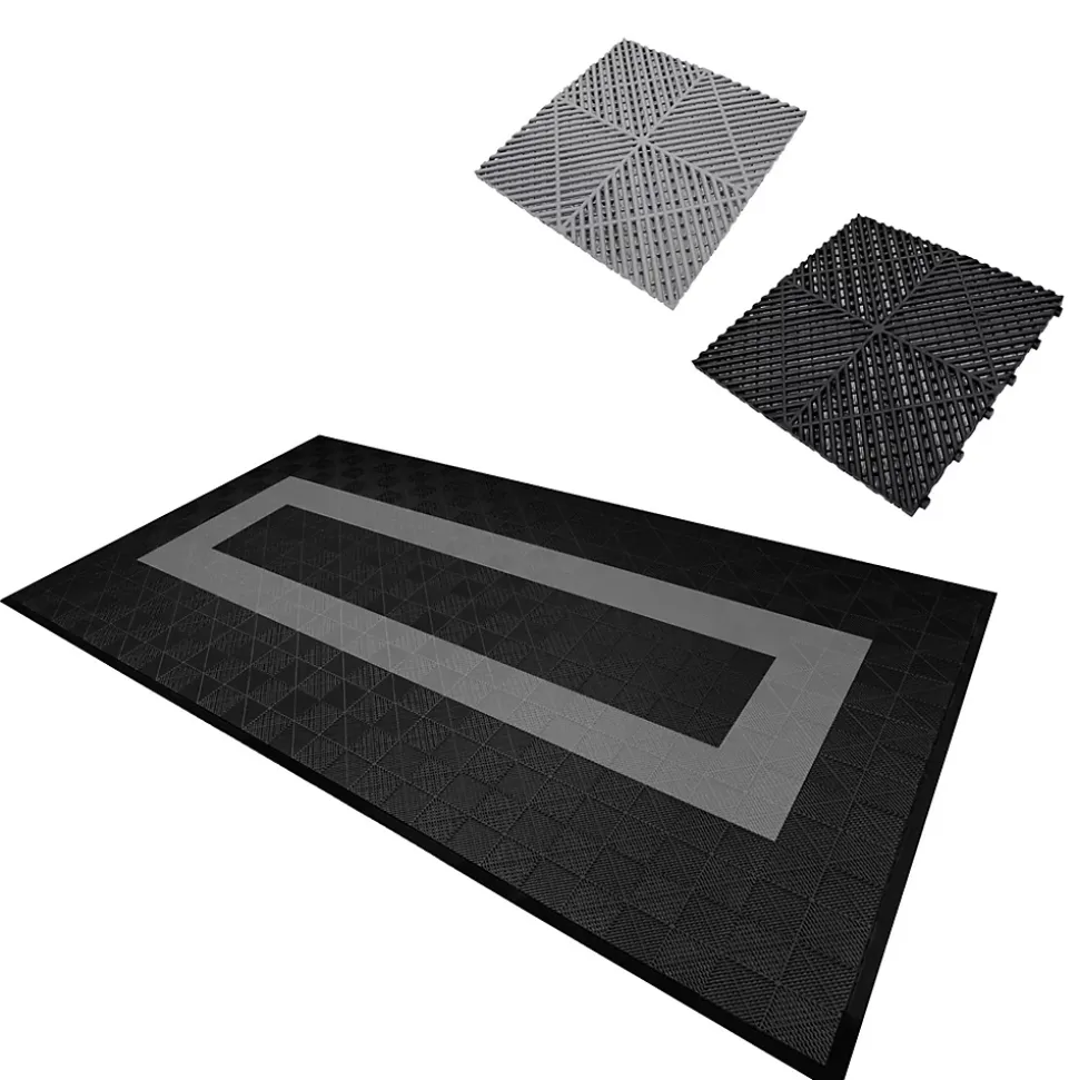 Carrelage de Sol Ventilé Pour Garage Avec Bordure (90 x Noir & 30 Gris)