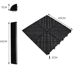 Carrelage de Sol Ventilé Pour Garage Avec Bordure (90 x Noir & 30 Gris)