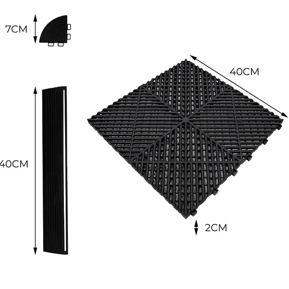 Carrelage de Sol Ventilé Pour Garage Avec Bordure (90 x Noir & 30 Gris)