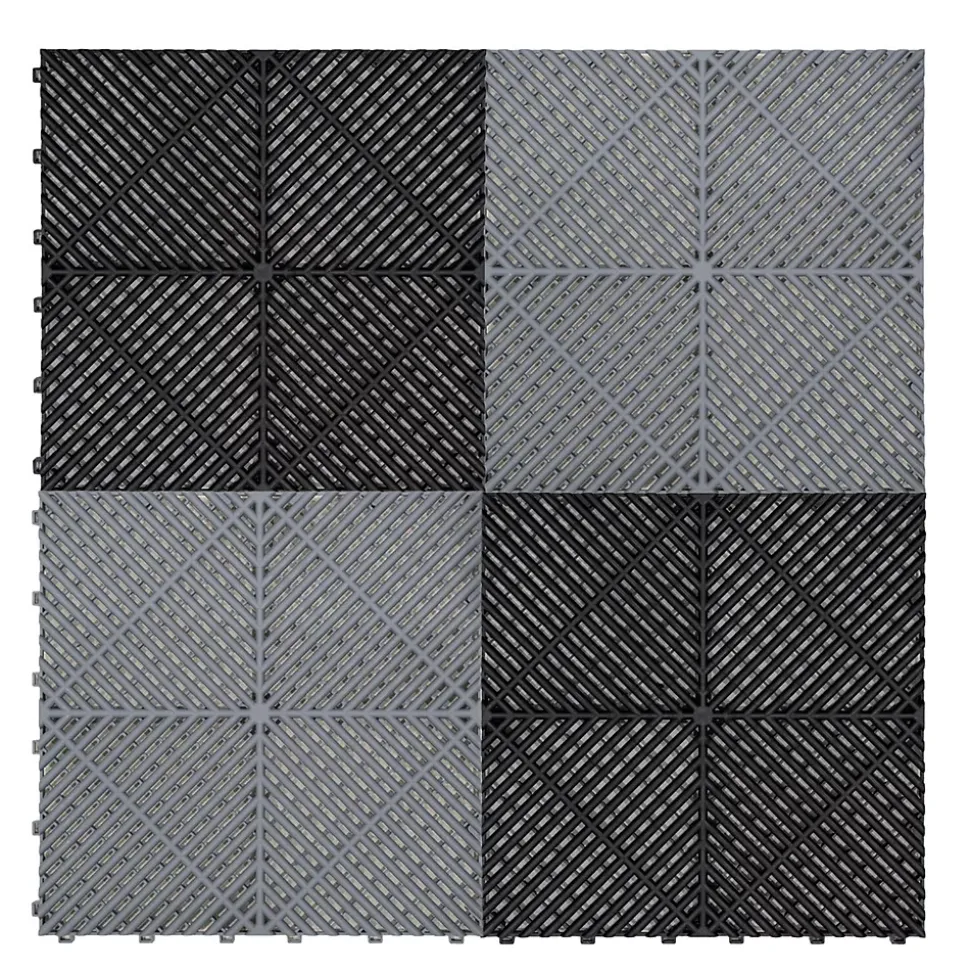 Carrelage de Sol Ventilé Pour Garage Avec Bordure (90 x Noir & 30 Gris)