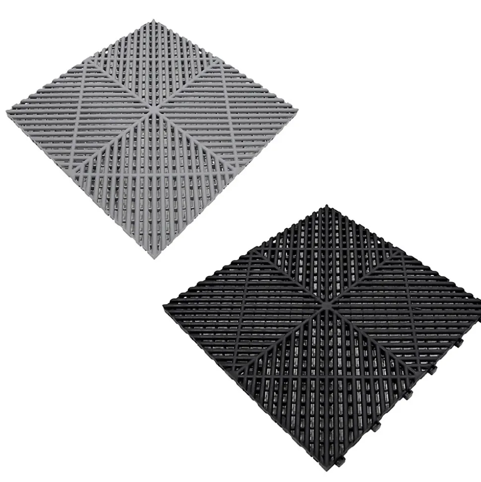Carrelage de Sol Ventilé Pour Garage Avec Bordure (90 x Noir & 30 Gris)
