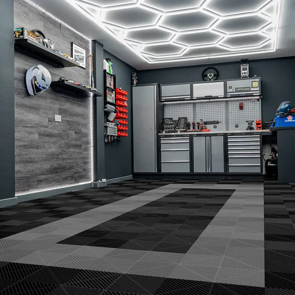 Carrelage de Sol Ventilé Pour Garage Avec Bordure (90 x Noir & 30 Gris)