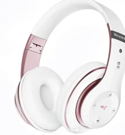 Casque Bluetooth sans Fil 40 Heures avec Microphone HD Intégré rose blanc