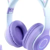 Casque Bluetooth sans Fil Pliable d'oreille de Chat avec Micro intégré violet blanc