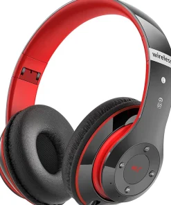 Casque Bluetooth sans Fil 40 Heures avec Microphone HD Intégré rouge noir