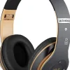 Casque Bluetooth sans Fil, stéréo Pliables Hi-FI Écouteurs avec Microphone intégré Micro SD/TF FM or noir