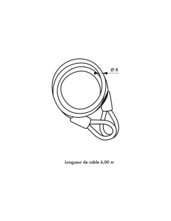 Câble antivol Twisty, vélo, abris de jardin, diamètre 8, 6.00m, acier gaine PVC - THIRARD