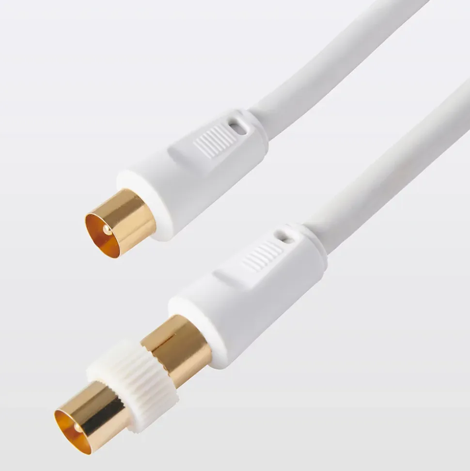 Câble coaxial Blyss blanc 17 VATC plaqué or M/F + adaptateur M/M L.1,5 m