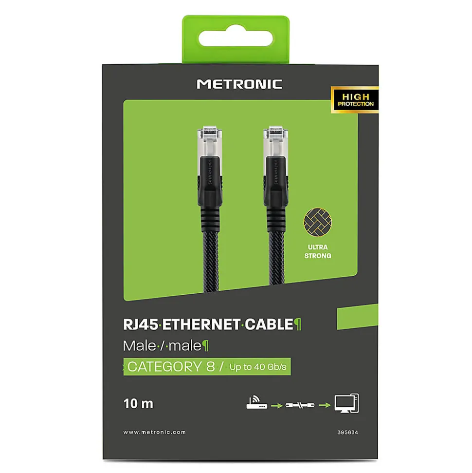Câble Ethernet RJ45 CAT 8 mâle/mâle tressé - S/FTP 10 m - Metronic 395631