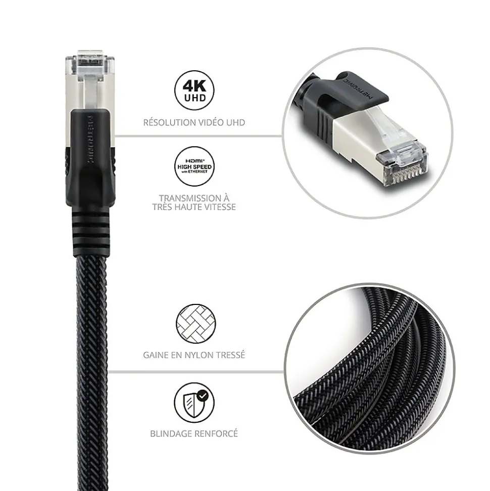 Câble Ethernet RJ45 CAT 8 mâle/mâle tressé - S/FTP 10 m - Metronic 395631