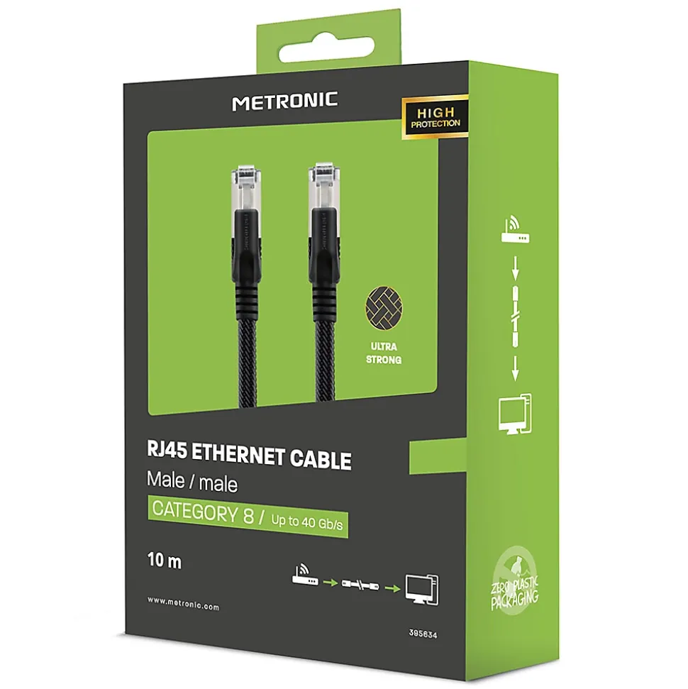 Câble Ethernet RJ45 CAT 8 mâle/mâle tressé - S/FTP 10 m - Metronic 395631