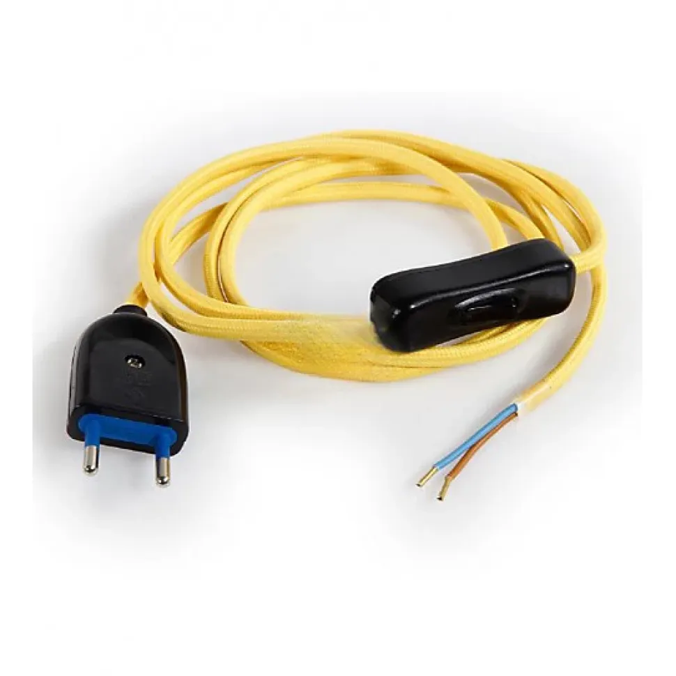 Câble Électrique Plat JaunePrémonté avec Fiche et InterrupteurPrêt à Installer