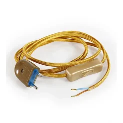 Câble Électrique Plat OrPrémonté avec Fiche et InterrupteurPrêt à Installer