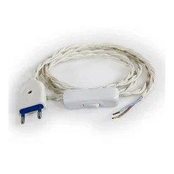 Câble Électrique Torsadé Blanc CasséPrémonté avec Fiche et InterrupteurPrêt à Installer
