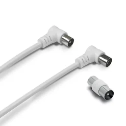 Câble TV coaxial 9,52 mm coudé mâle/fem. + adaptateur 9,52 mm - Metronic 338009