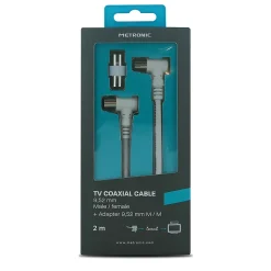 Câble TV coaxial 9,52 mm coudé mâle/fem. + adaptateur 9,52 mm - Metronic 338008