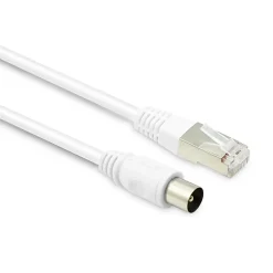 Câble TV coaxial 9,52 mm mâle/RJ45 mâle 5 m - blanc