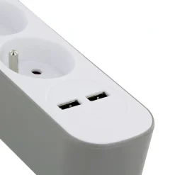 CHACON Bloc multiprise 5 prises 16 A avec 2 ports USB et cable 1,5 m HO5VV-F 3x1,5 mm2 blanc et gris