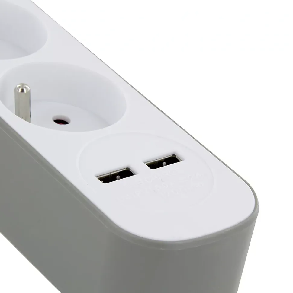 CHACON Bloc multiprise 5 prises 16 A avec 2 ports USB et cable 1,5 m HO5VV-F 3x1,5 mm2 blanc et gris
