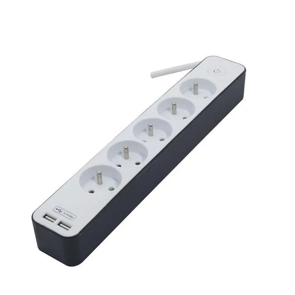 CHACON Bloc multiprise 5 prises 16 A avec 2 ports USB et cable 1,5 m HO5VV-F 3x1,5 mm2 blanc et gris