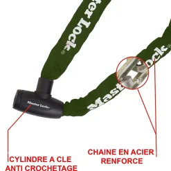 Chaîne antivol en acier avec revêtement nylon 1 m x Ø 8 mm Master Lock - Serrure à clé (4 clés)