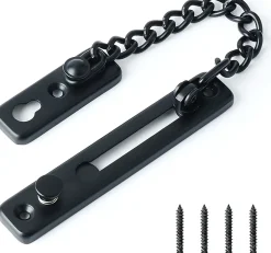 Chaîne de sécurité pour porte étroite, butée de porte à ressort, antivol, avec vis, acier inoxydable, finition noir mat