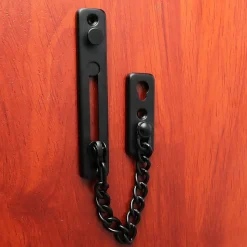 Chaîne de sécurité pour porte étroite, butée de porte à ressort, antivol, avec vis, acier inoxydable, finition noir mat