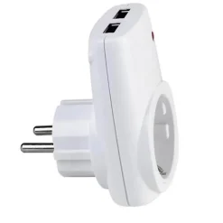 Chargeur Prise 16A + 2 USB 2.1A blanc