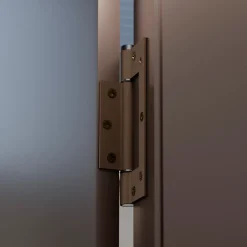 Charnière simple action à ressort, 150X30 mm, aluminium anodisée bronze posée totalement en applique, a lame centrée.