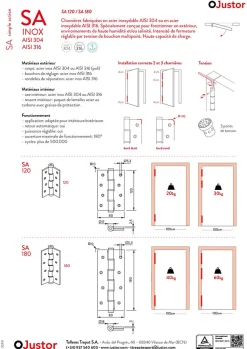 Charnière simple action à ressort, 180X40 mm, en acier inox 316, pour porte de 40 mm
