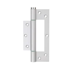 Charnière simple action à ressort, 150X30 mm, aluminium anodisée argent posée totalement en applique, a lame centrée.