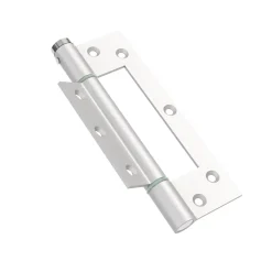 Charnière simple action à ressort, 150X30 mm, aluminium anodisée argent posée totalement en applique, a lame centrée.