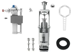 Chasse d'eau + robinet flotteur à ouverture différé Flomasta, double bouton poussoir + étrier