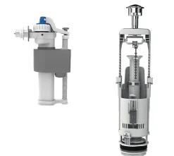 Chasse d'eau + robinet flotteur à ouverture différé Flomasta, double bouton poussoir + étrier