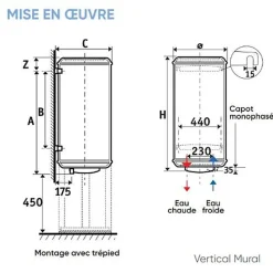 Chauffe-eau électrique stéatite Chauffeo+ Atlantic - Vertical mural - 100 l - Diamètre 513 mm - 1200 W