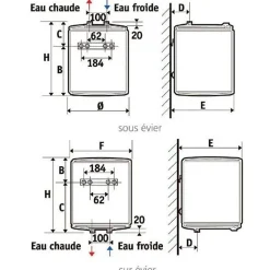 Chauffe-eau vertical 2000 W - Petite capacité - Fixation murale sous évier - Atlantic