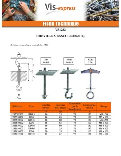 Cheville à bascule FISCHER M6X100 Acier zingué KDH6 - 1 pièce