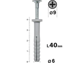 Cheville Clous Vis à Frapper Semin, 6 x 40 mm, Boite de 200 (lot de 2)