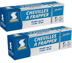 Cheville Clous Vis à Frapper Semin, 6 x 40 mm, Boite de 200 (lot de 2)