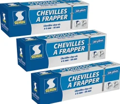Cheville Clous Vis à Frapper Semin, 6 x 40 mm, Boite de 200 (lot de 3)