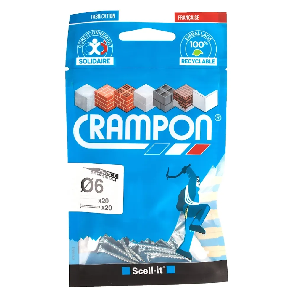 Cheville Crampon blanc ø6 mm + vis, 20 pièces