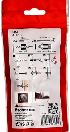 Cheville métallique pour corps creux HM-S 4x46 avec vis métrique, 25 pcs - FISCHER 77585