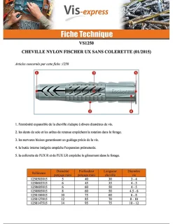 Cheville Nylon Fischer UX Sans Collerette 14X75 - 20 pièces