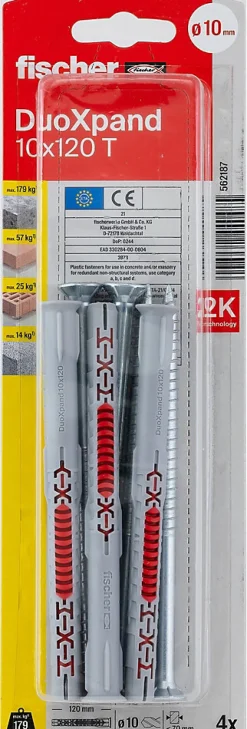 Cheville rallongée Fischer DuoXpand 10 x 120 mm, 4 pièces