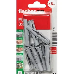 Cheville universelle Fischer FU 8 x 50 mm - pack 12 - fixation sûre dans matériaux pleins et creux