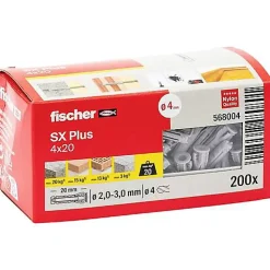 Chevilles à expansion FISCHER SX Plus 4 x 20 mm - boîte de 200 - 568004
