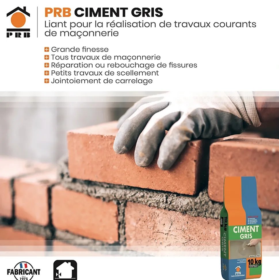 Ciment Gris Polyvalent 10kg - Finesse et Séchage Rapide - Maçonnerie, Réparation, Scellement et Jointoiement Intérieur/Extérieur
