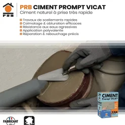 Ciment Prompt Naturel Vicat 1kg - Prise Ultra-Rapide, Haute Résistance Initiale - Idéal pour Réparations Express, Maçonnerie,